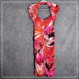 Cache Dress 4 Silk Cinched Ruched Cutout Open  Tropical Hawaiian Coastal Resort